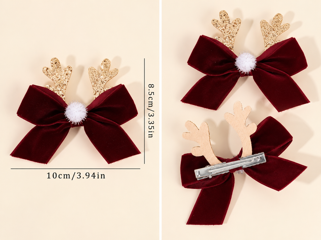 Barrettes noeud cerf bordeaux