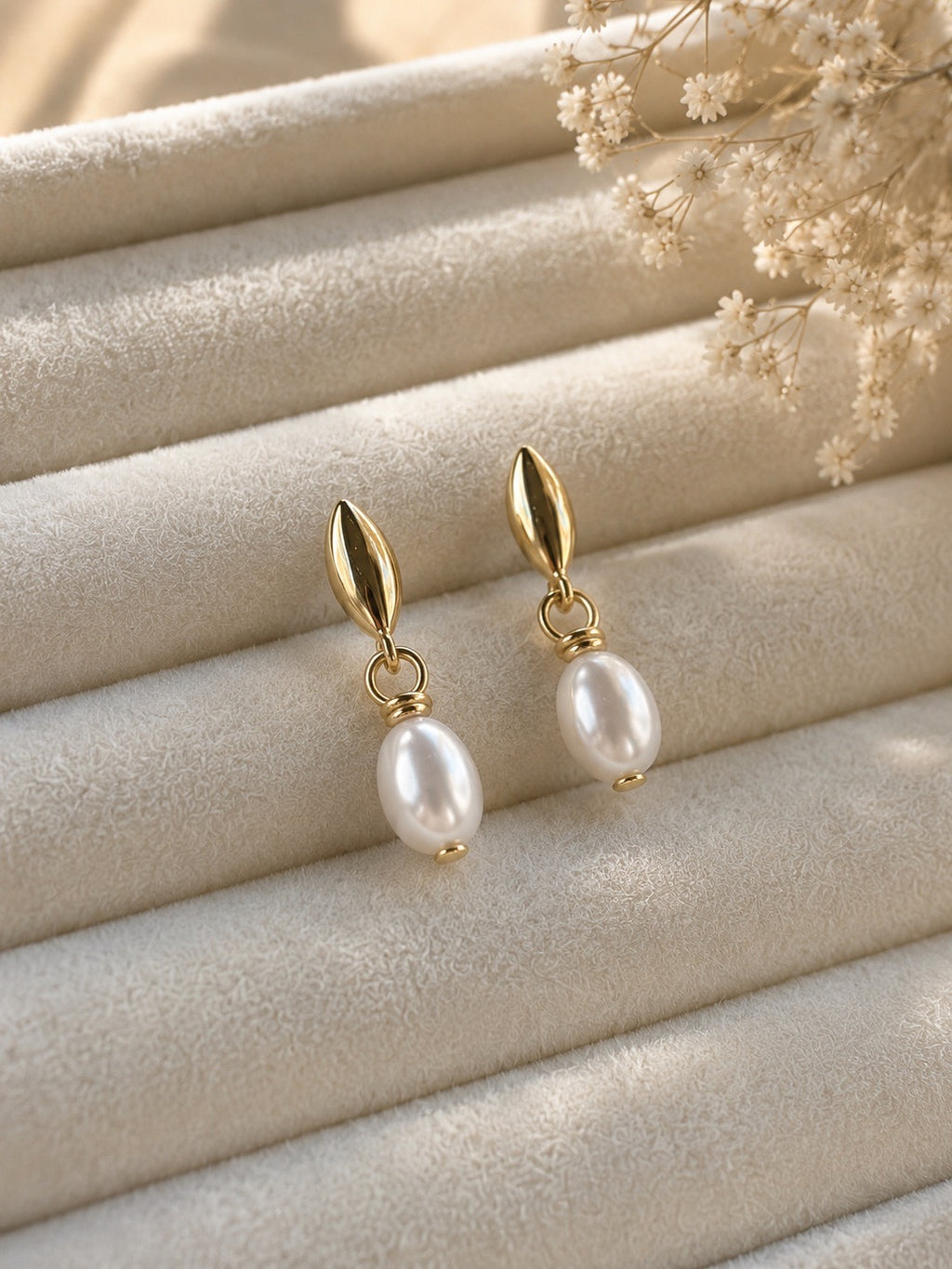Boucles d'Oreilles Perles d'Eau Douce – Argent 925 Plaqué Or | Liv & Ciboulette