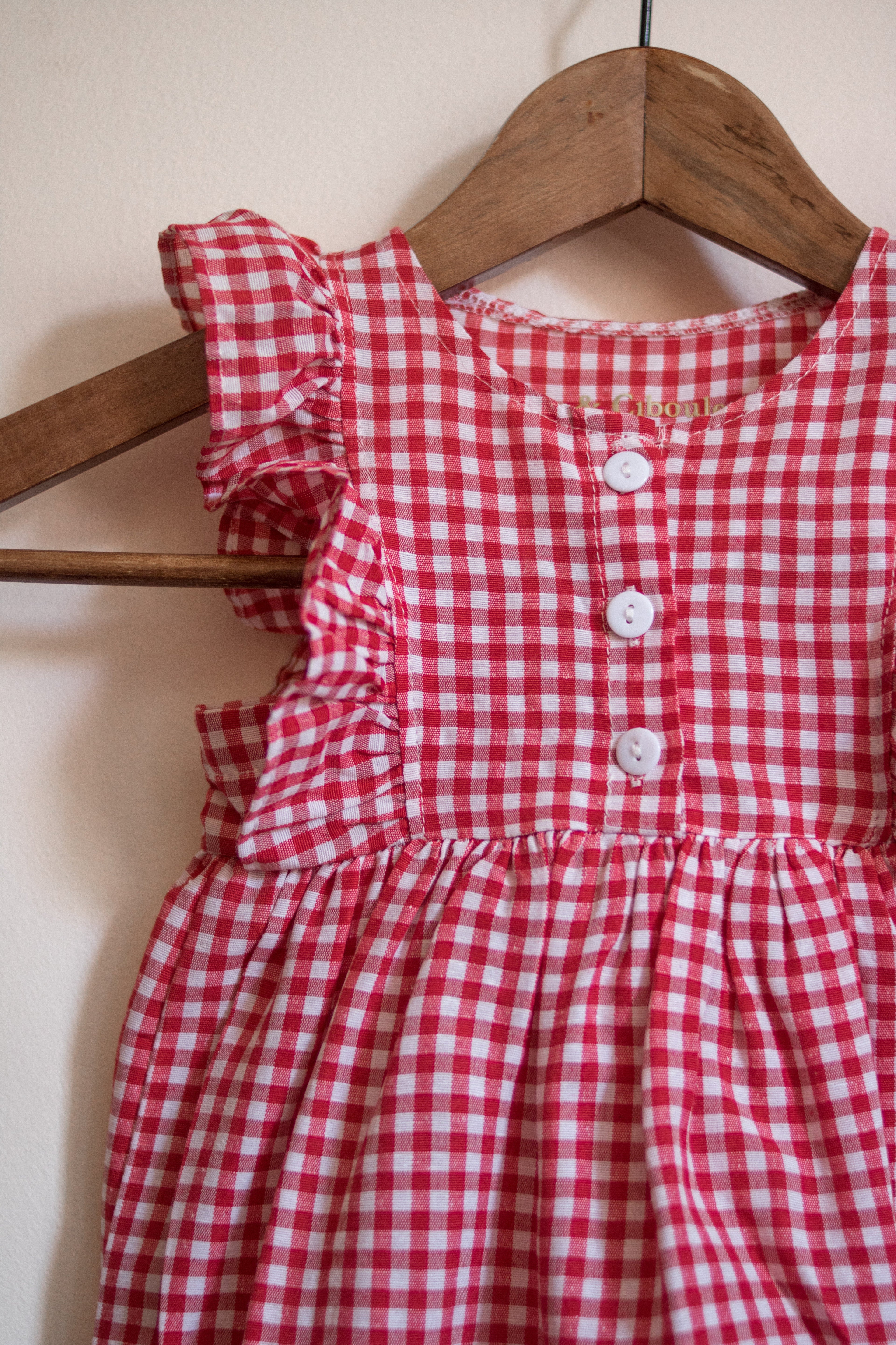 Combinaison bloomer vichy rouge bébé été Liv&Ciboulette