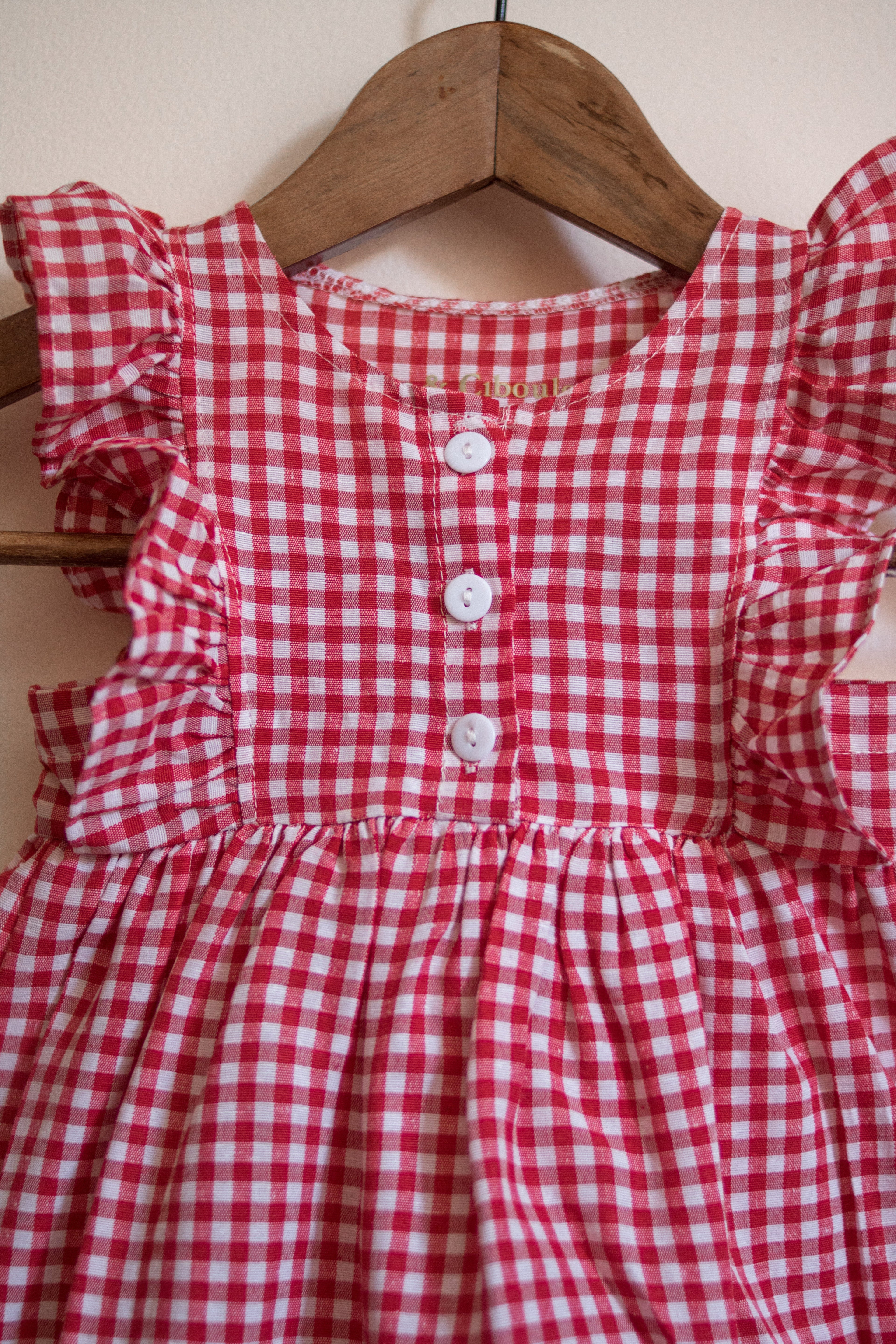 Combinaison bloomer vichy rouge bébé été Liv&Ciboulette