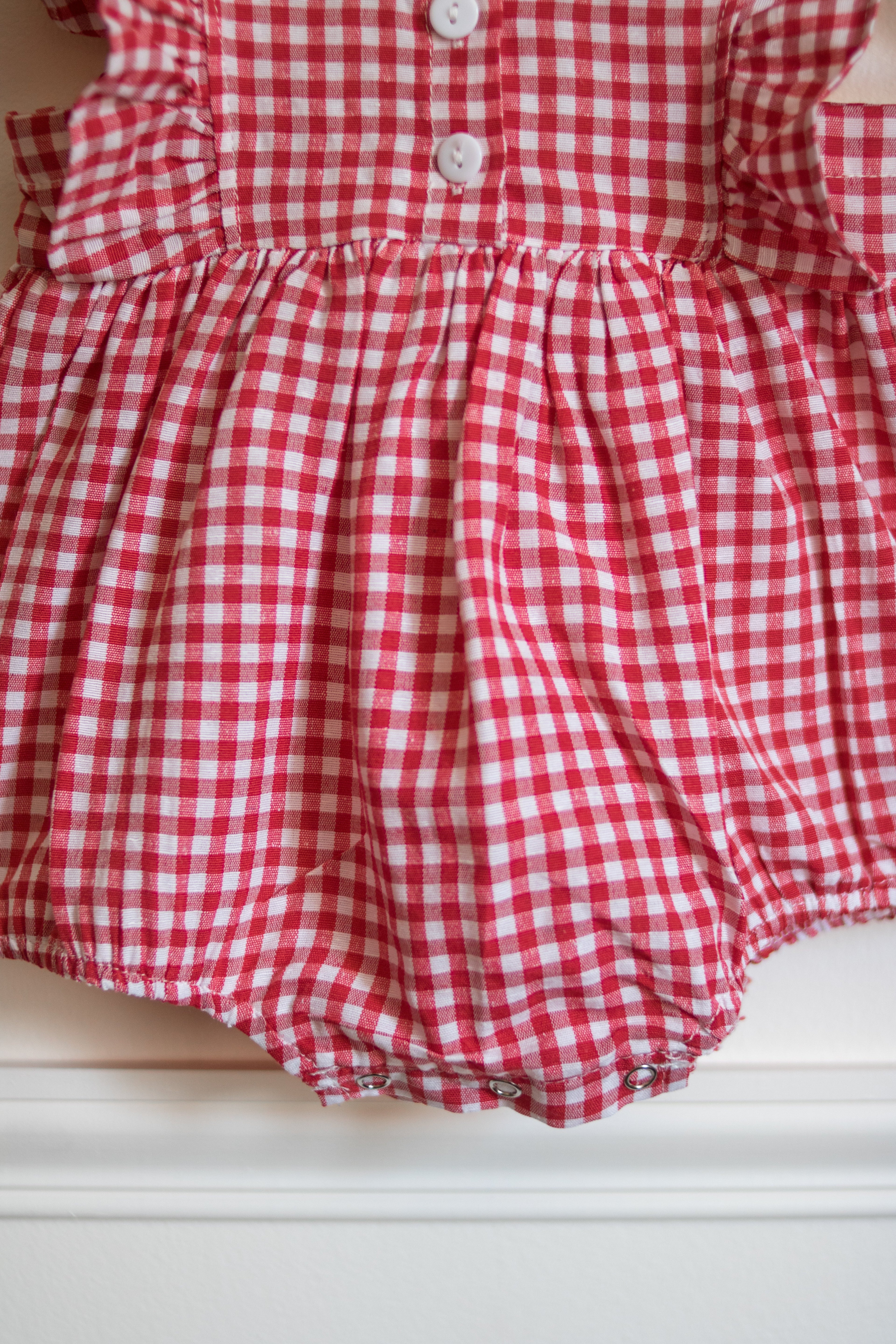 Combinaison bloomer vichy rouge bébé été Liv&Ciboulette