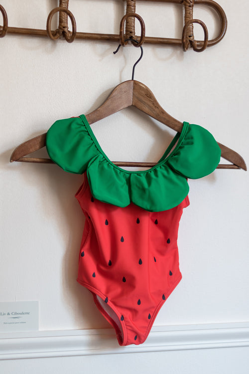 Maillot de bain fraise petite fille Liv&Ciboulette