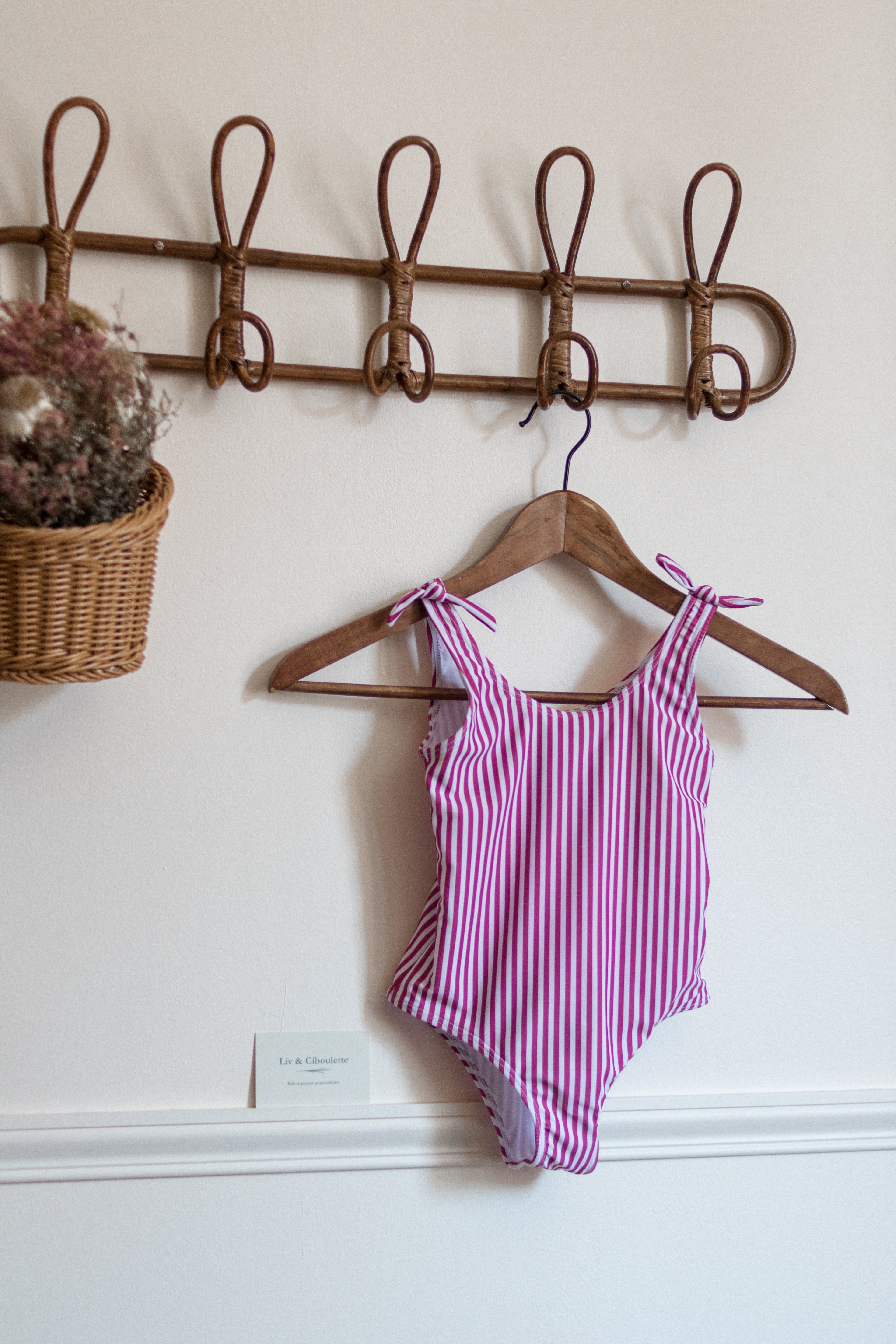 Maillot de bain rayé rose petite fille Liv&Ciboulette
