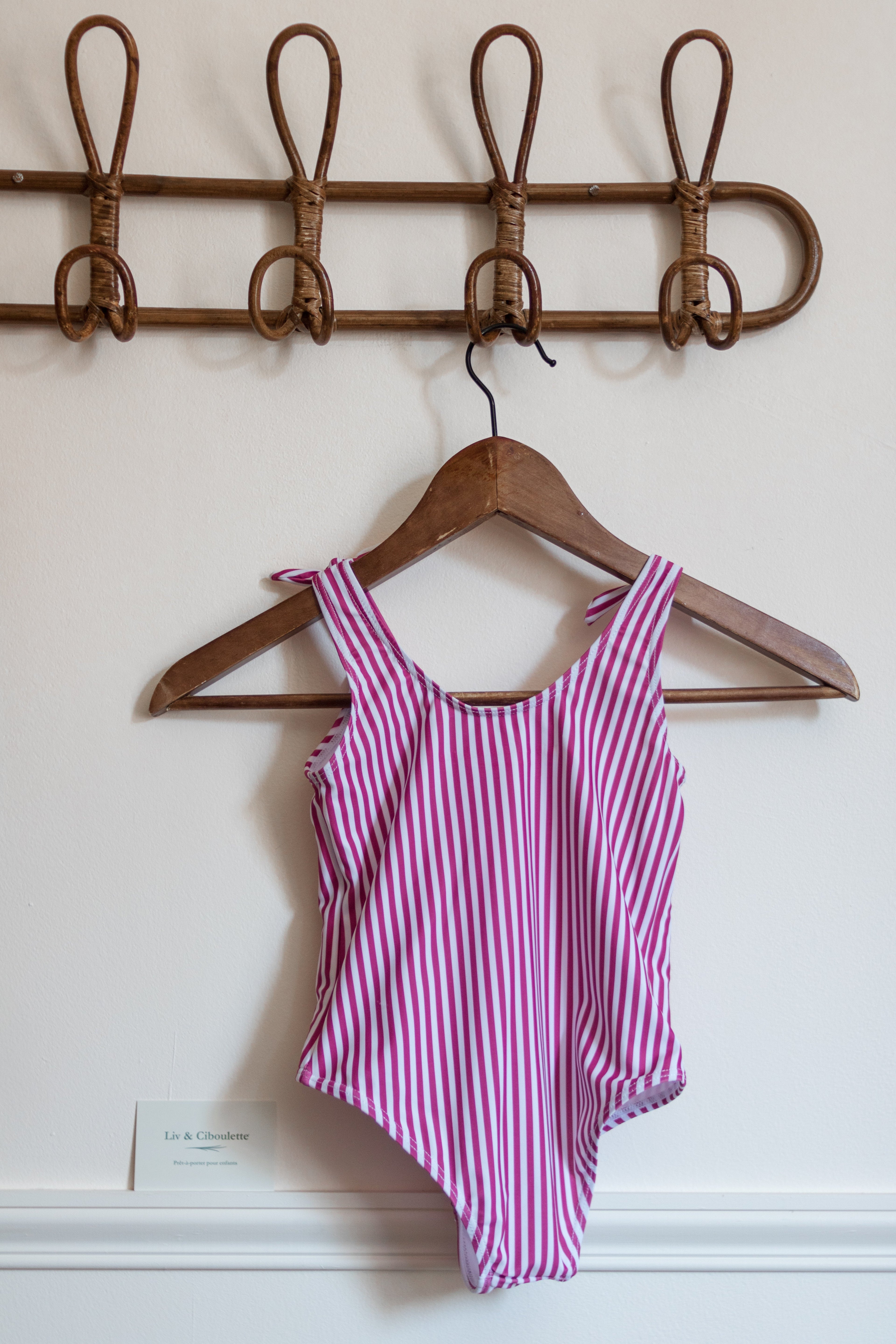 Maillot de bain rayé rose petite fille Liv&Ciboulette