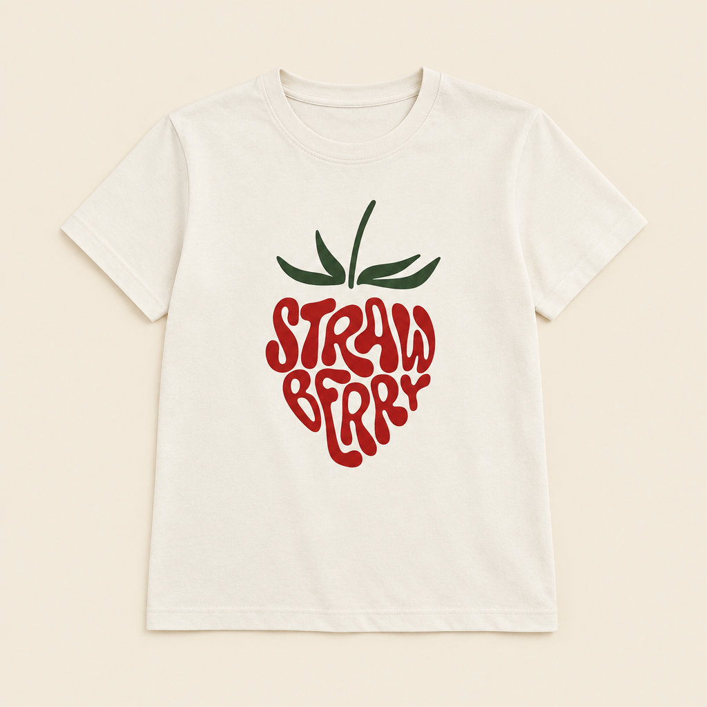 Tee-shirt femme fraise Liv&Ciboulette, fond uni simple