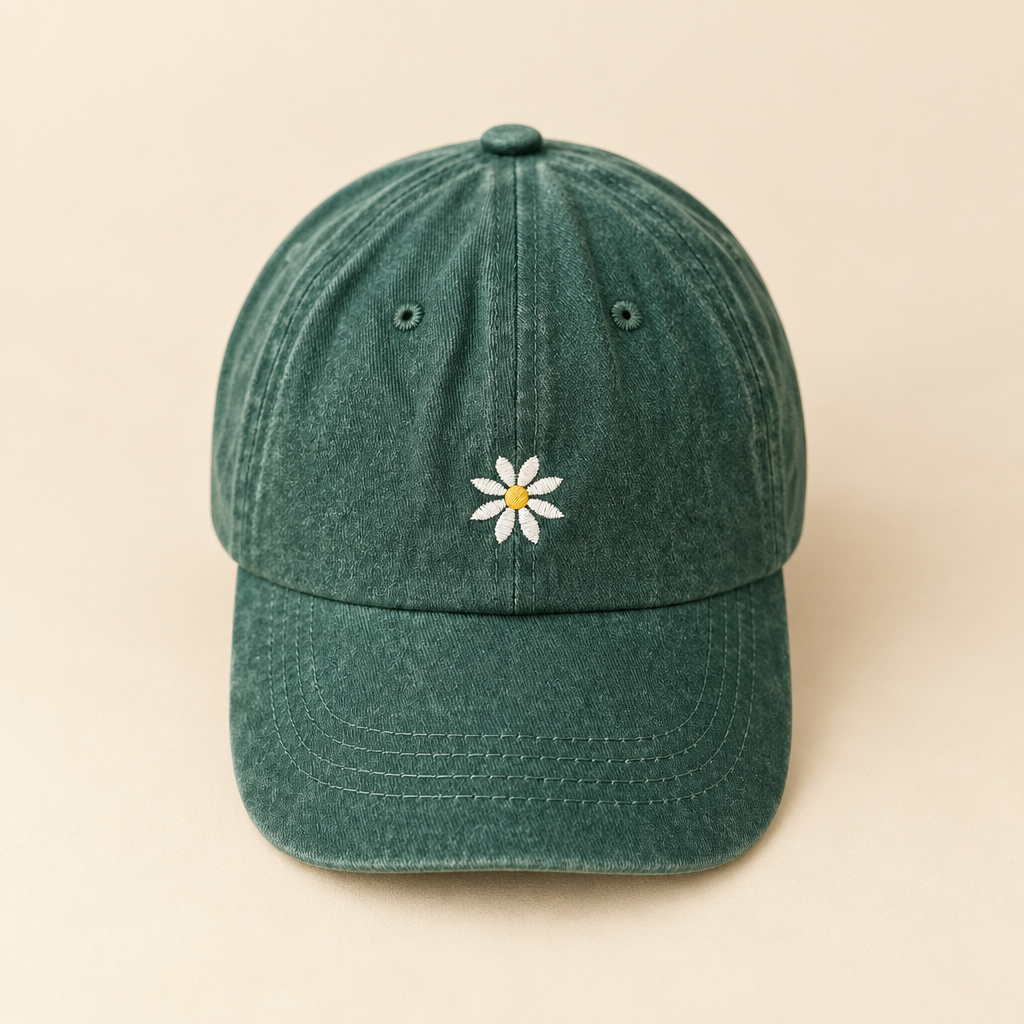 Casquette femme et fille été vert forêt Liv&Ciboulette, fleur centrée