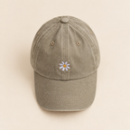 Casquette femme et fille été beige sable Liv&Ciboulette, fleur centrée