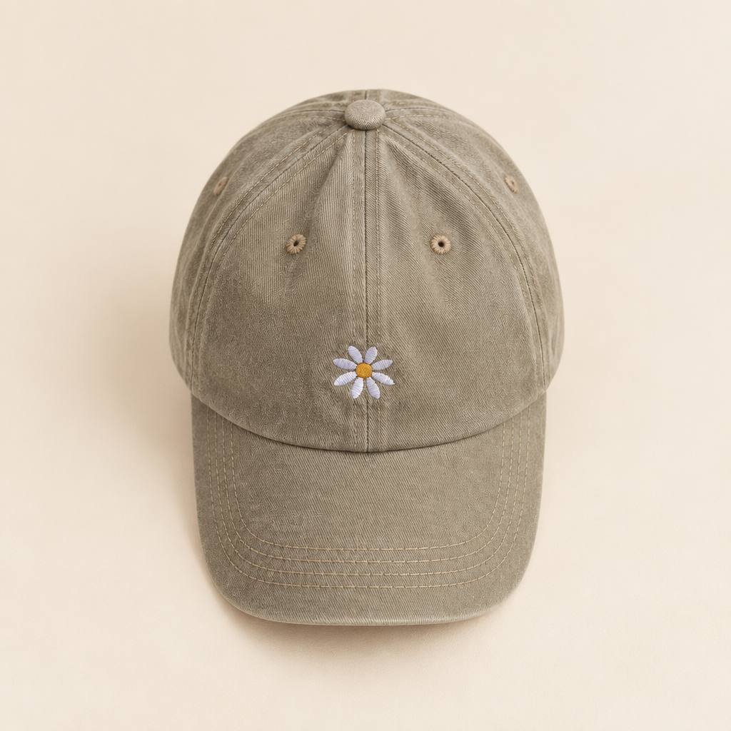 Casquette femme et fille été beige sable Liv&Ciboulette, fleur centrée