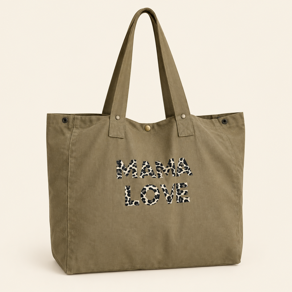 Grand sac cabas XL femme et enfant Liv&Ciboulette, fond uni simple