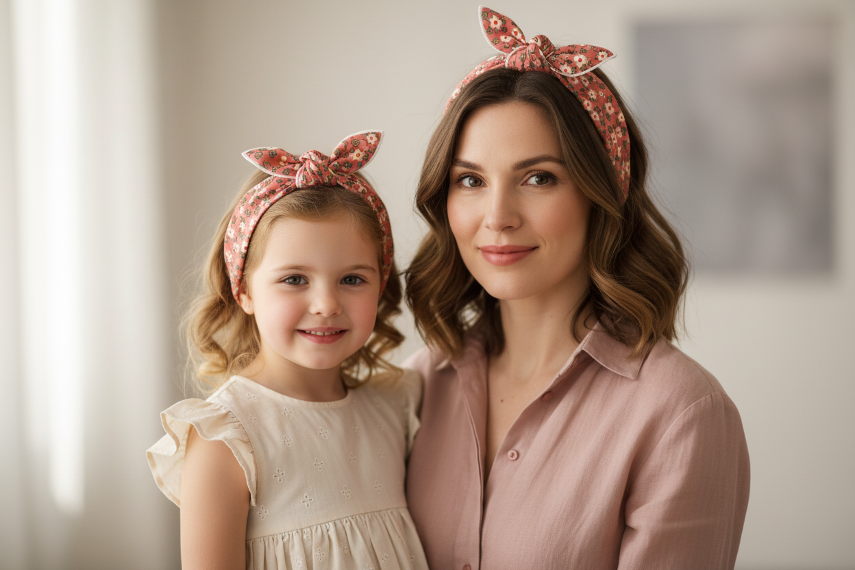 Mère et enfant foulard liberty rosé