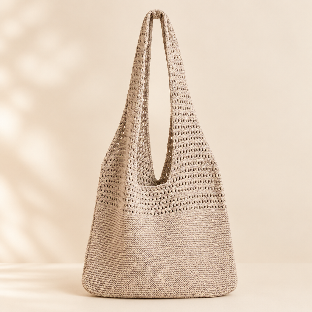 Sac crochet, fond crème doux