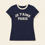 Tee-shirt femme Je t'aime Paris Liv&Ciboulette, fond uni simple